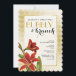 Rode Amaryllis Bloem Goud gecontroleerd Kaart<br><div class="desc">Geophisticeerd en strak, zwart en goud diamantcontrolepatroon (hier weergegeven op het ecru-papier), met een prachtige botanische kerstrode amaryllisbloem met bladeren. Dit bijna art deco-ontwerp is geweldig voor een verfijnde brunch, pensionering, verjaardag of kerst. Neem contact op met de winkelier als u hulp nodig hebt bij het aanpassen van uw uitnodigingen....</div>