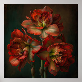 Rode Amaryllis Bloem Kunstprint Poster