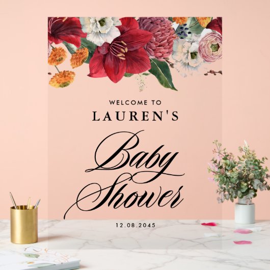 Rode Amaryllis Botanisch Baby shower Welkom Acryl Bord (Huwelijk)