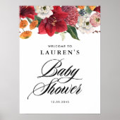 Rode Amaryllis Botanisch Baby shower Welkom Poster (Voorkant)