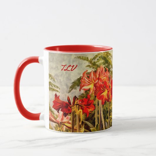 Rode Amaryllis Botanische Kunst - Monogram Initial Mok (Links)
