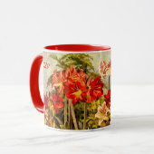 Rode Amaryllis Botanische Kunst - Monogram Initial Mok (Voorkant links)