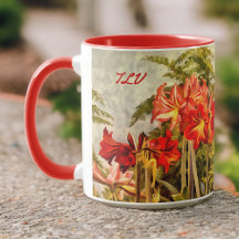 Rode Amaryllis Botanische Kunst - Monogram Initial