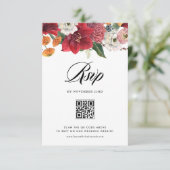 Rode Amaryllis Botanische Winter Wedding QR Code RSVP Kaartje (Staand voorkant)