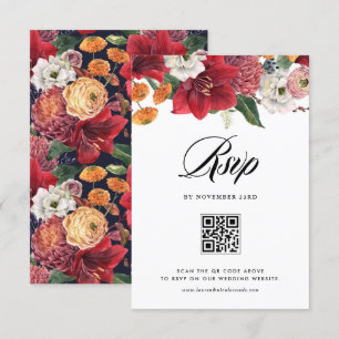 Rode Amaryllis Botanische Winter Wedding QR Code RSVP Kaartje