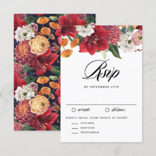 Rode Amaryllis Botanische Winter Wedding RSVP Kaartje