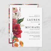 Rode Amaryllis en Herfst Bloemen QR Code Trouwen Uitnodiging Briefkaart (Voorkant / Achterkant)