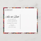 Rode amaryllis en herfstbloemen slaan de datum op aankondigingskaart (Achterkant)