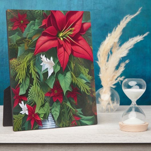 Rode Amaryllis en Poinsettia met dennentakboeket Fotoplaat (Zijkant)