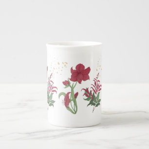 Rode Amaryllis Feestelijke Bone China Tea Mok