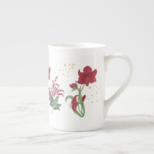 Rode Amaryllis Feestelijke Bone China Tea Mok (Rechts)
