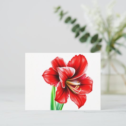 Rode amaryllis in Waterverf Briefkaart (Staand voorkant)