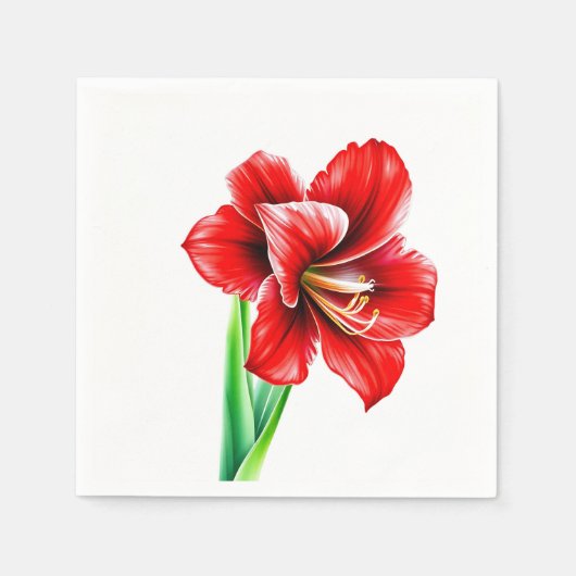 Rode amaryllis in Waterverf Servet (Voorkant)