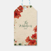 Rode Amaryllis Kerst in landelijke stijl Cadeaulabel (Achterkant)