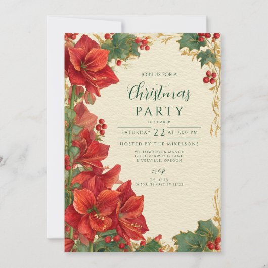 Rode Amaryllis Kerststuk Kaart (Voorkant)