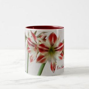 Rode amaryllis mok met aangepaste tekst