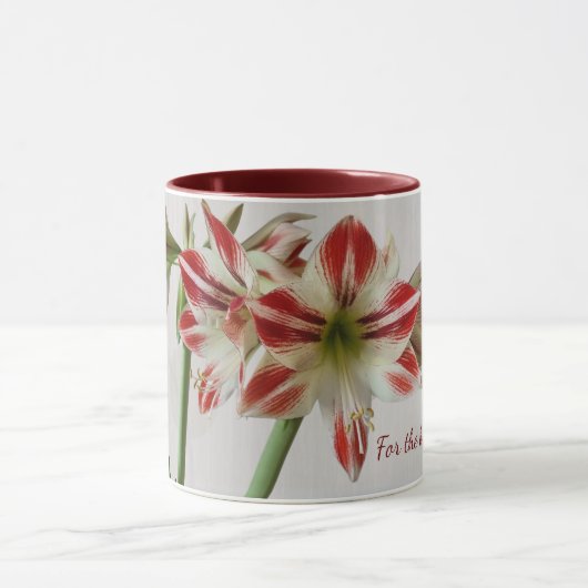 Rode amaryllis mok met aangepaste tekst (Midden)