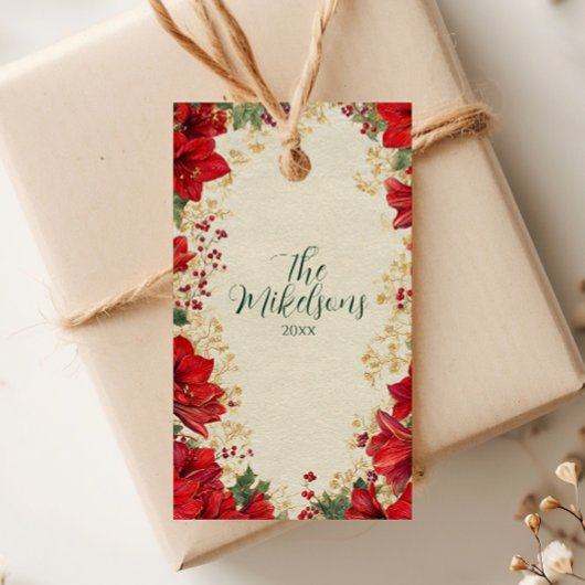 Rode Amaryllis rustieke kerstvakantie Cadeaulabel