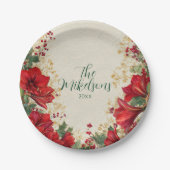 Rode Amaryllis rustieke kerstvakantie Papieren Bordje (Voorkant)