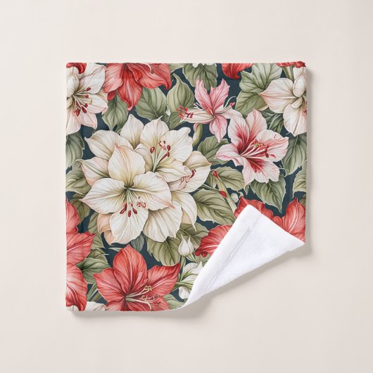 Rode Amaryllis & Witte Azalea Kerst Bad Handdoek (Wasdoekje)