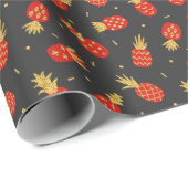 Rode ananas, glitter, zwarte achtergrond. cadeaupapier (Rol Hoek)