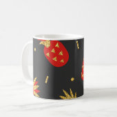 Rode ananas, glitter, zwarte achtergrond. koffiemok (Voorkant links)