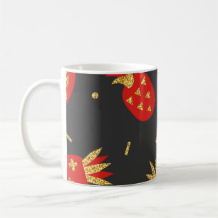 Rode ananas, glitter, zwarte achtergrond. koffiemok