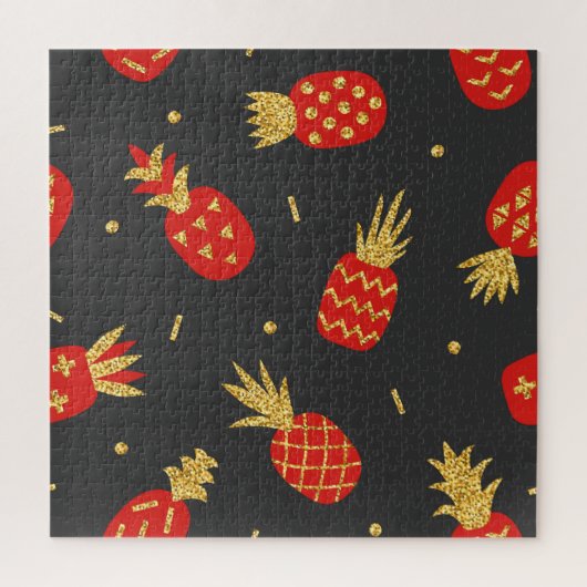 Rode ananas, glitter, zwarte achtergrond. legpuzzel (Verticaal)