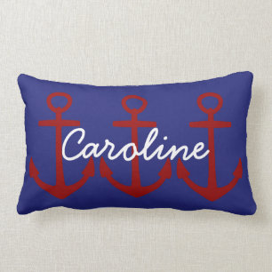 Rode Anchors op Nautical Blue, aangepast Kussen