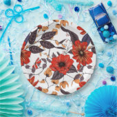 Rode anemone goudkleurige paarse bladgroen papieren bordje (Feest)