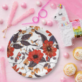 Rode anemone goudkleurige paarse bladgroen papieren bordje (Feest)