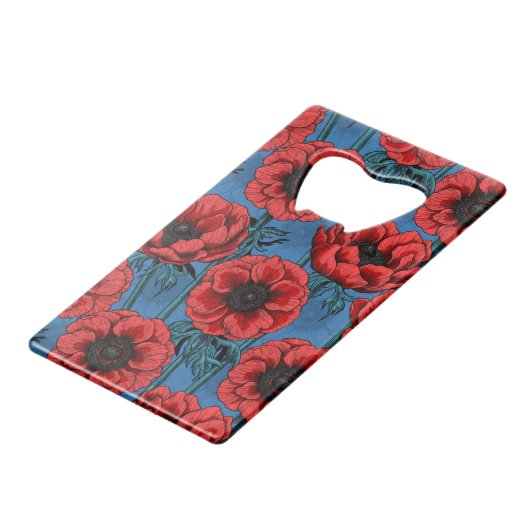 Rode anemontuin creditkaart flessenopener (Voorkant Gekanteld)