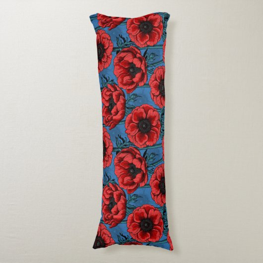 Rode anemontuin lichaamskussen (Voorkant Verticaal)