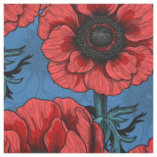 Rode anemontuin stof (Swatch)