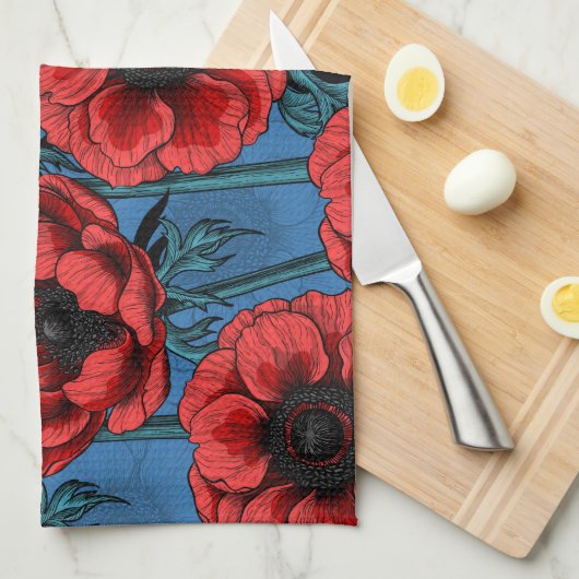 Rode anemontuin theedoek (Quarter Fold)