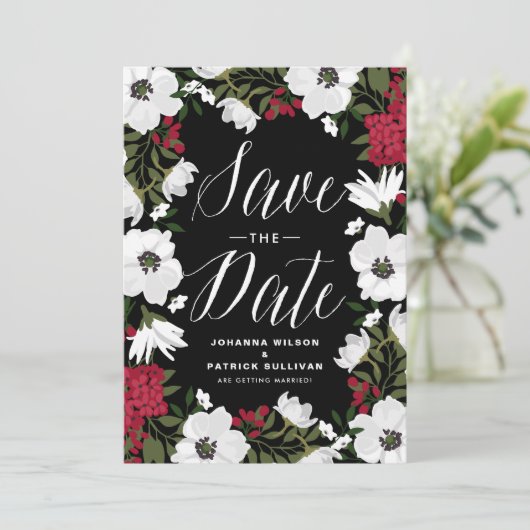 Rode Anemoon Blooms Save the Date Aankondiging (Staand voorkant)