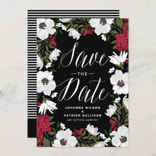 Rode Anemoon Blooms Save the Date Aankondiging (Voorkant / Achterkant)