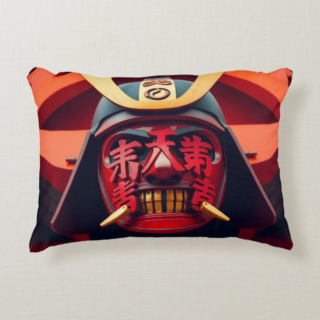 Rode anime-samurai-masker accent kussen (Voorkant)