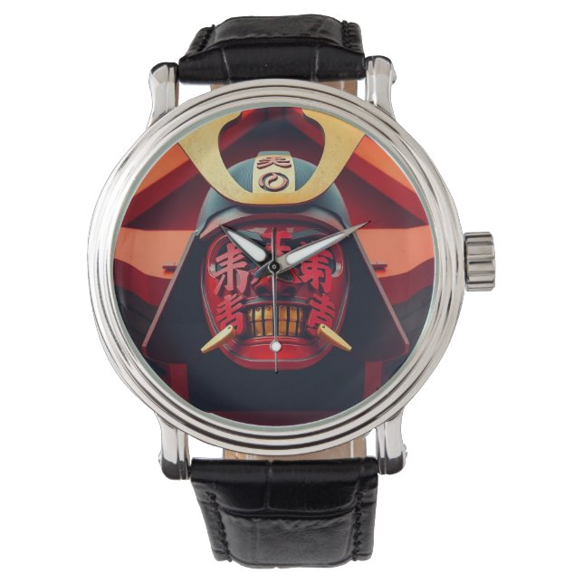 Rode anime-samurai-masker horloge (Voorkant)