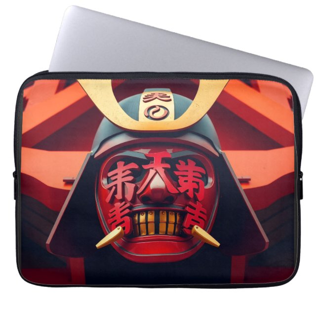 Rode anime-samurai-masker laptop sleeve (Voorkant)