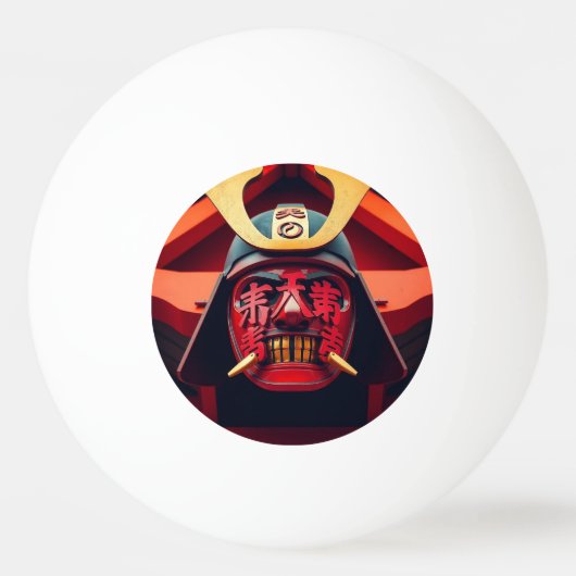 Rode anime-samurai-masker pingpongbal (Voorkant)