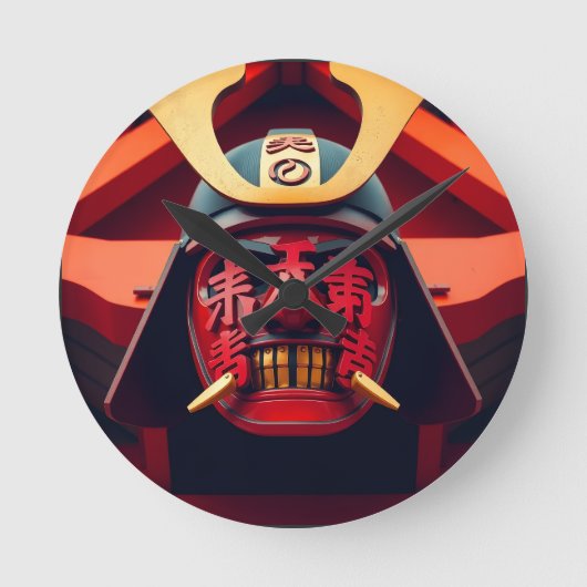 Rode anime-samurai-masker ronde klok (Voorkant)