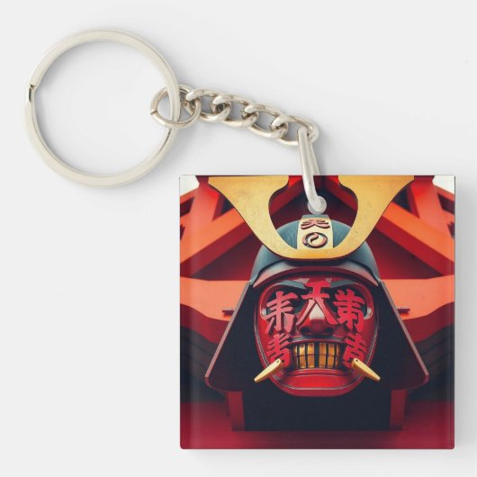 Rode anime-samurai-masker sleutelhanger (voorkant)