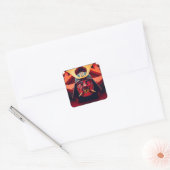 Rode anime-samurai-masker vierkante sticker (Envelop)