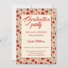 Rode Anjer Bloemen Afstuderen Uitnodiging