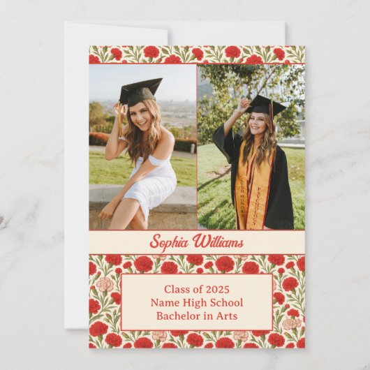 Rode Anjer Bloemen Afstuderen Uitnodiging (Achterkant)