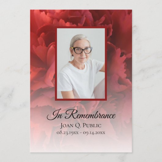 Rode Anjer Bloemen Begrafenis Service Programmakaart (Voorkant)
