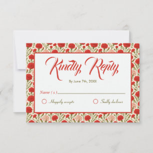 rode anjer bloemen bruiloft RSVP kaartje