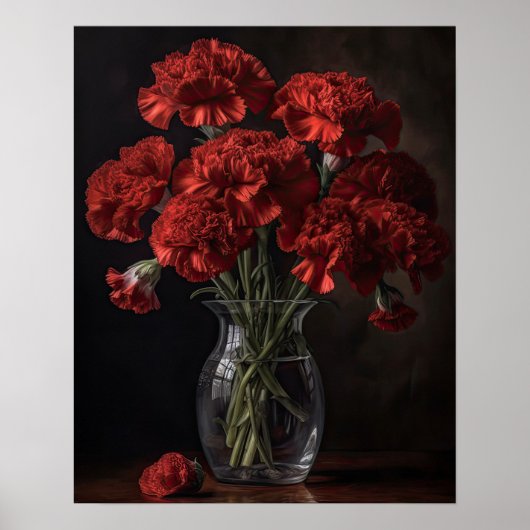 Rode Anjer Bloemen Kunst Print Poster (Voorkant)