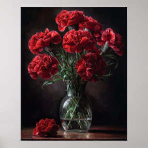 Rode Anjer Bloemen Kunst Print Poster
